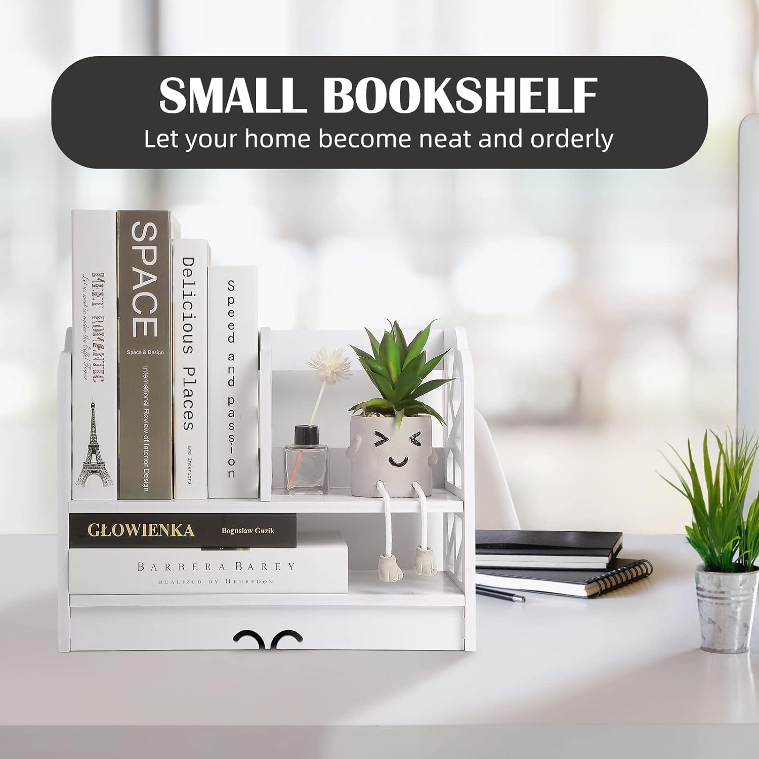 YGYQZ Small Bookshelf for Desktop Storage, Mini Cute Office Desk Shelves White Versatility Organizers for Women, Kids - Image 7